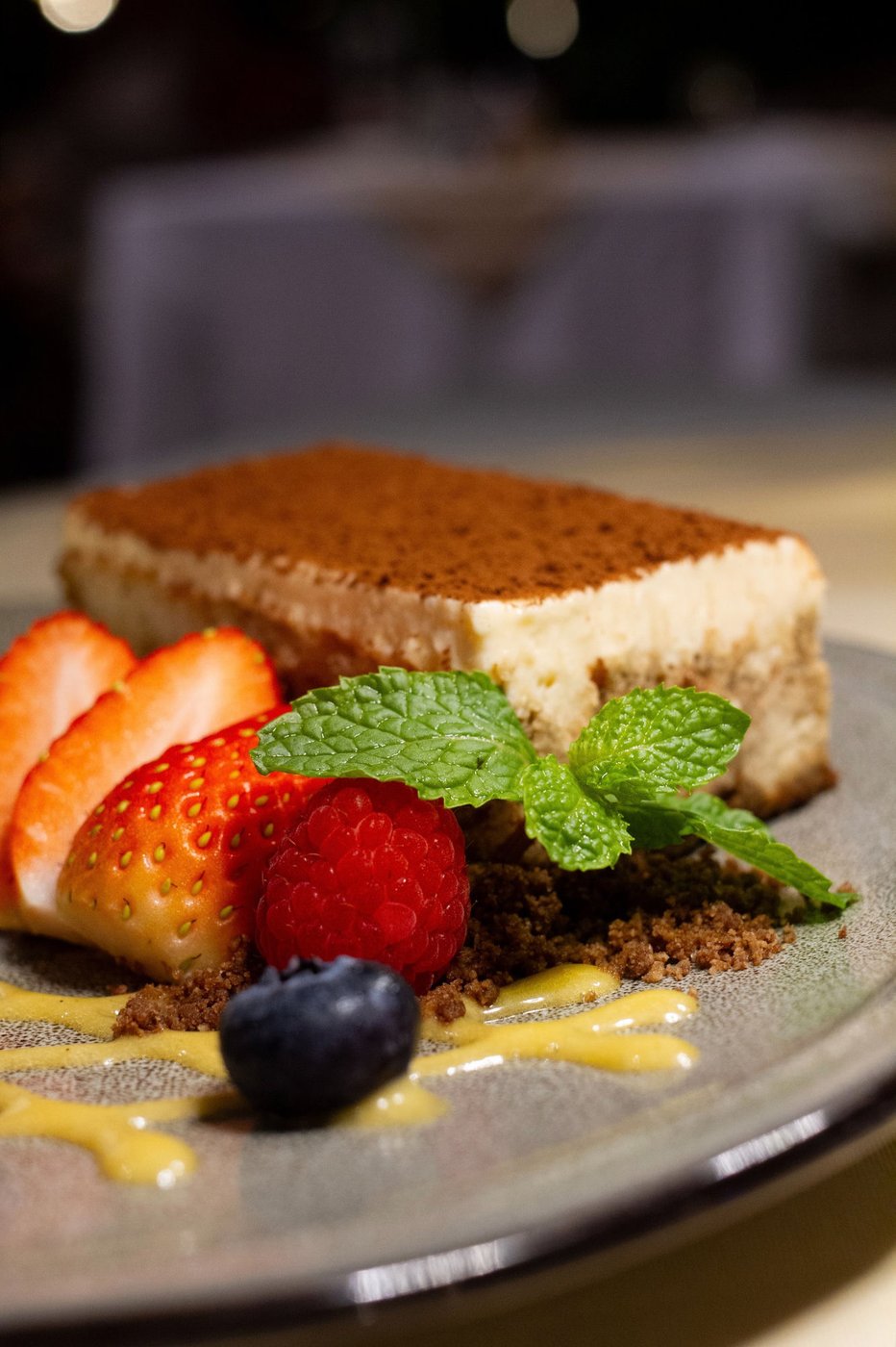 Tiramisu with fresh berries and mint